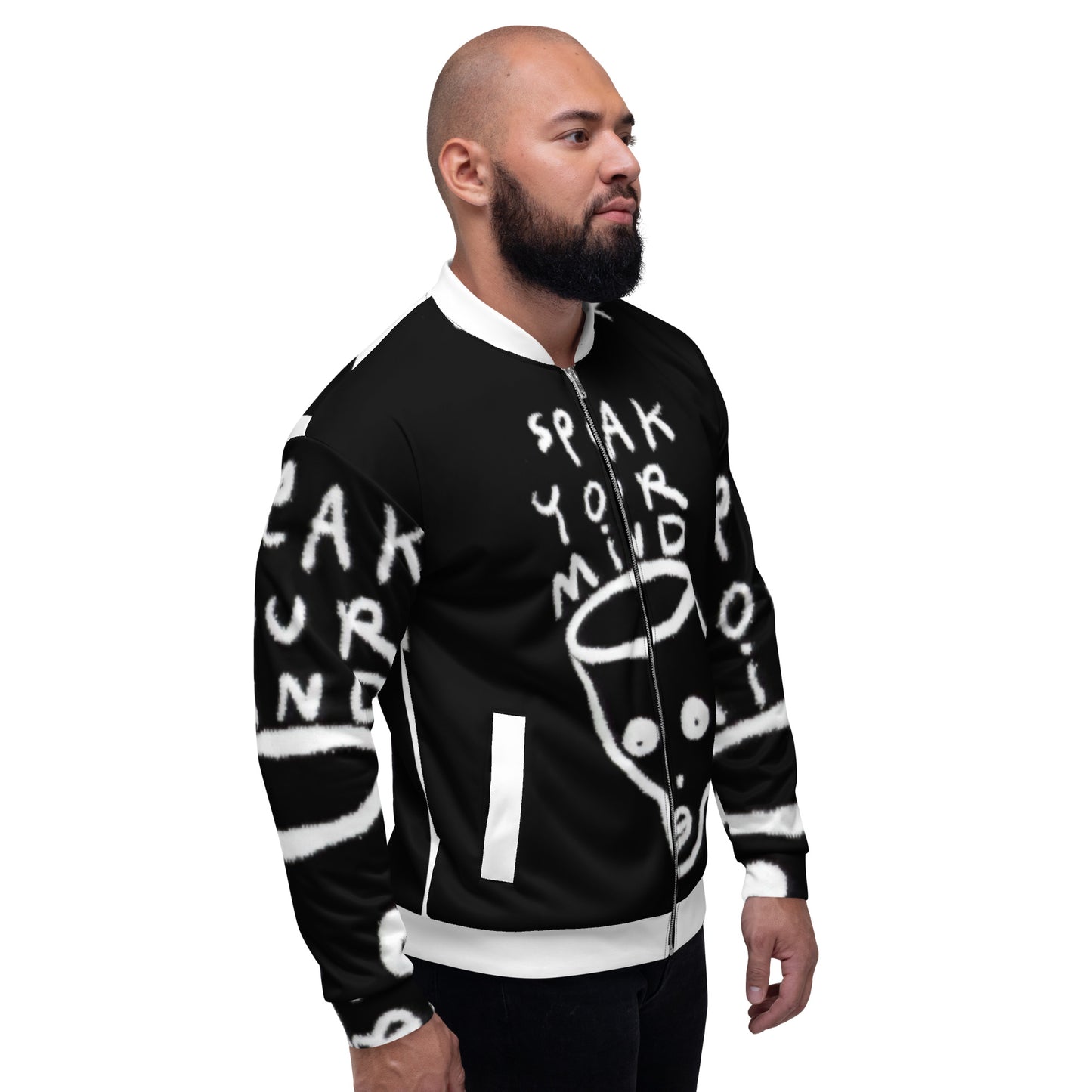 Black Speak Your Mind Unisex Bomber Jacket